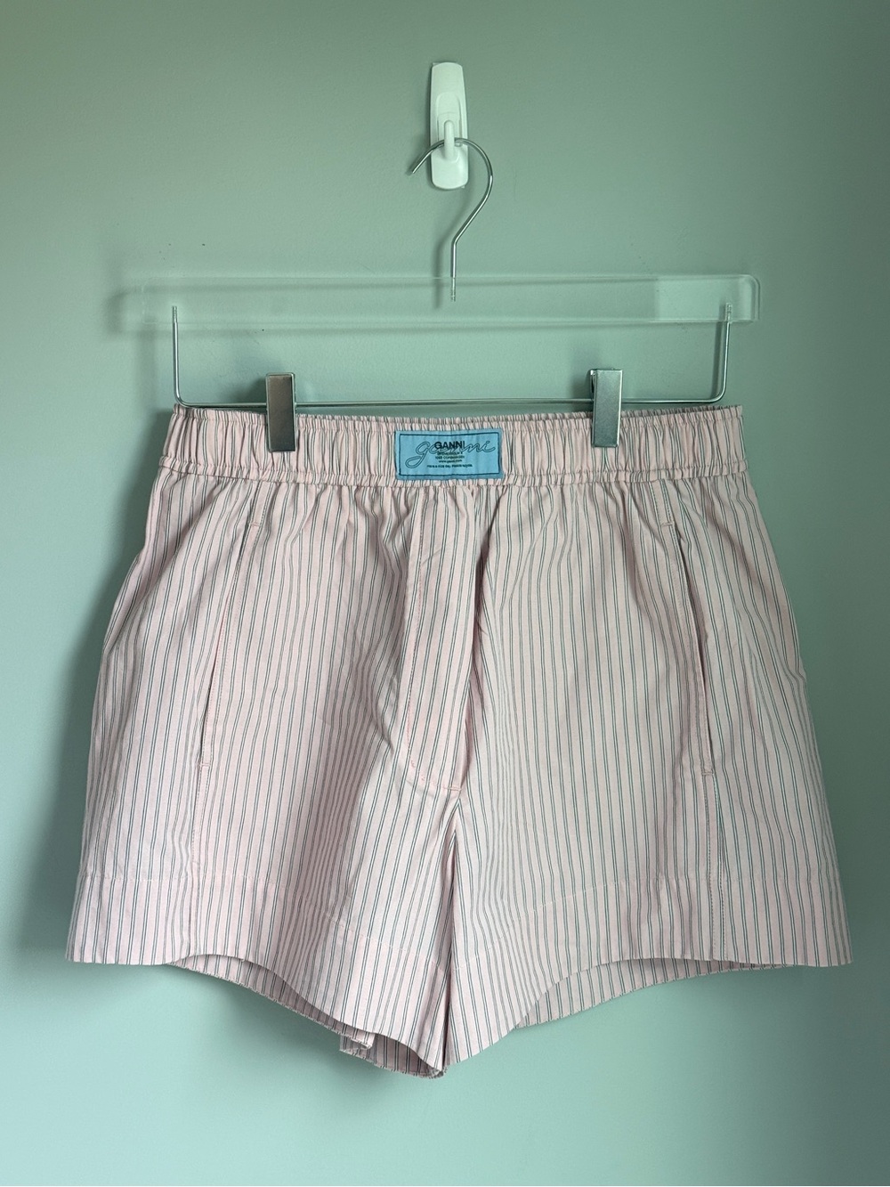 GANNI Pink Striped Elasticated Organic Cotton Boxer Shorts Size Small/4 NWOT new - Picture 2 of 8
